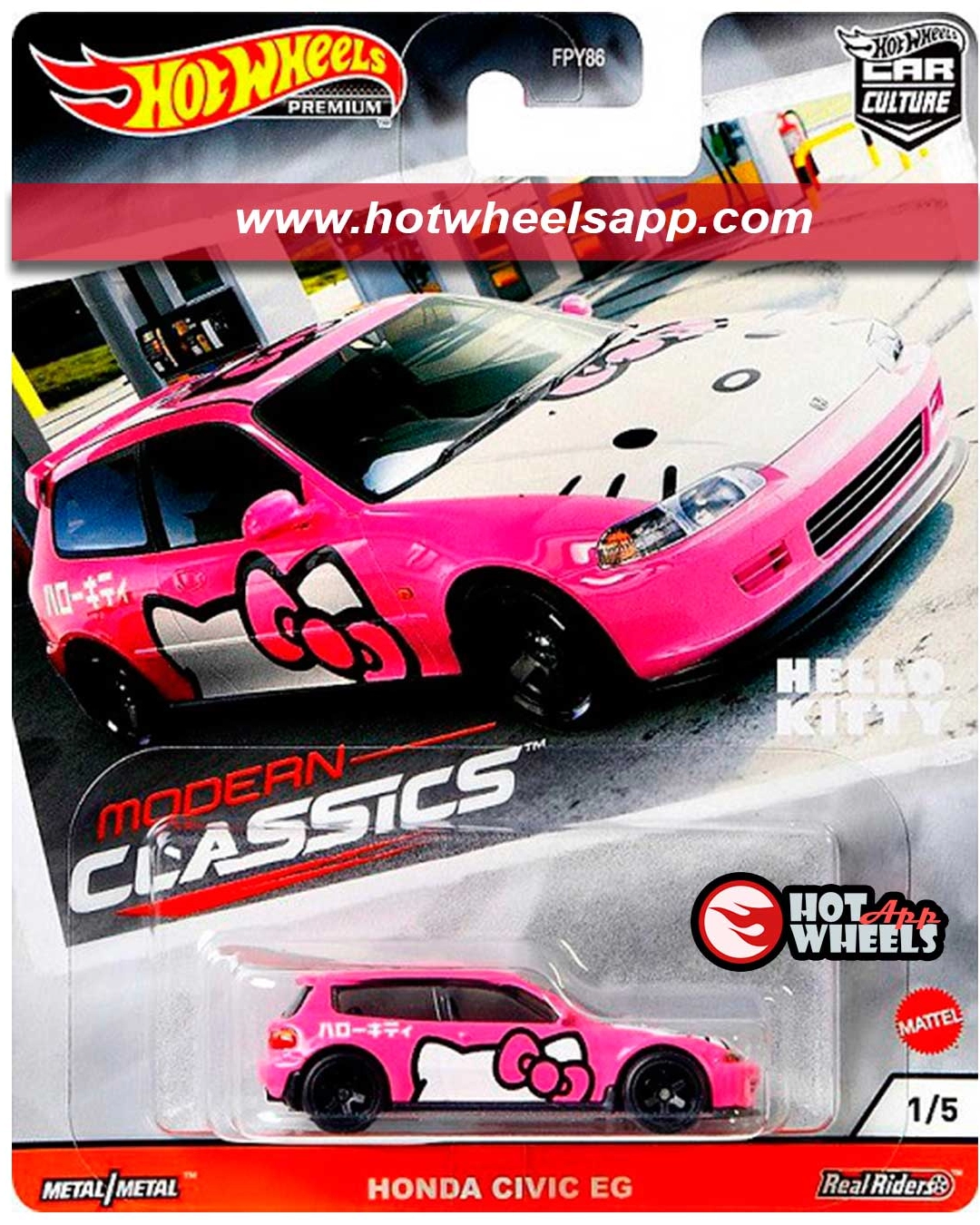 HotWheels Car Culture Premium Modern Classics Hello Kitty EG Honda Civic 